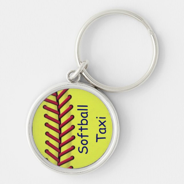 Softballtaxi Rund Silverfärgad Nyckelring (Framsidan)