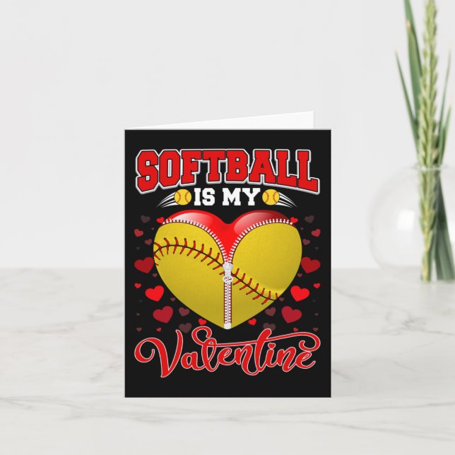 Softboll Är Min Valentin Softboll Boll Hjärta Vale Kort (Framsida)