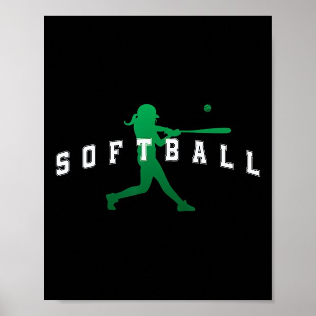 Softboll Grön Team Spelare Varsity Text  Poster (Framsidan)