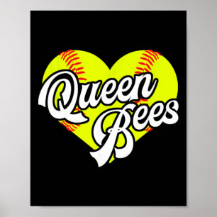 Softboll Heart Queen Bees Team T-ball Liga Flickor Poster