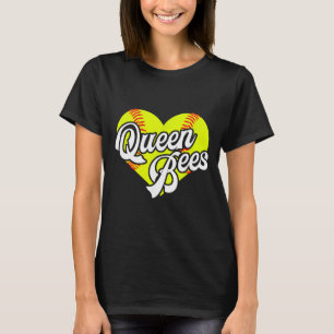Softboll Heart Queen Bees Team T-ball Liga Flickor T Shirt
