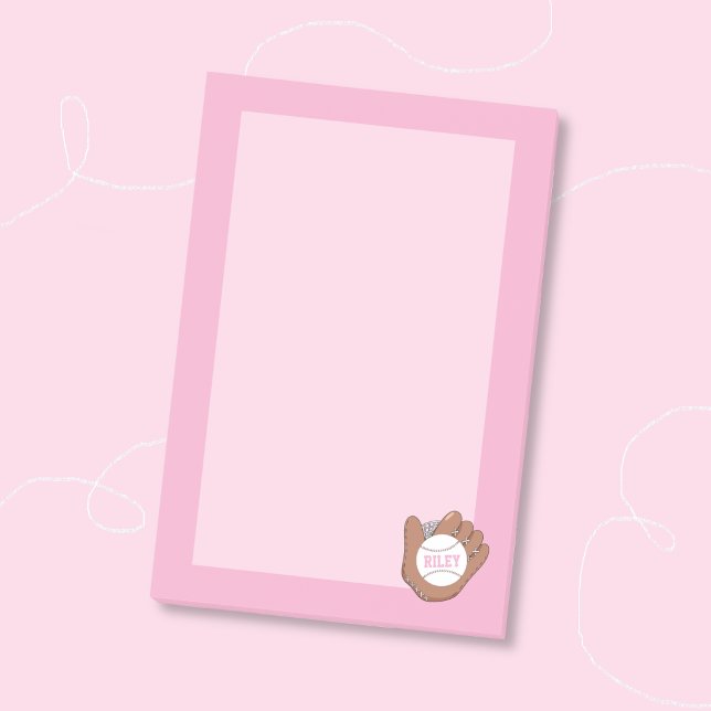 Softboll och Handske Rosa Barn Post-It-anteckninga Post-it Block (Cute softball and mitt kid personalized pink sticky notes)