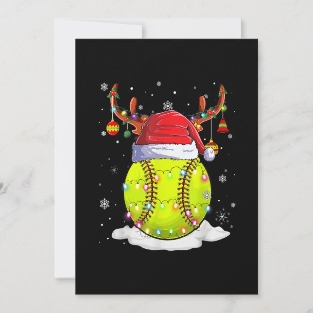Softboll Santa-mössa Ren Julbelysning Roligt Julkort (Framsida)