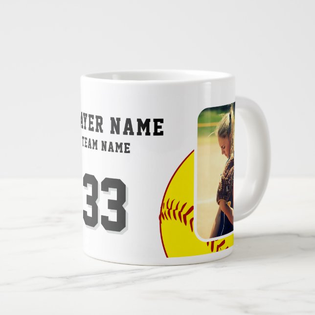 Softboll Spelarens namn Nummer Lag 2 Bilder Jumbo Mugg (Framsida höger)