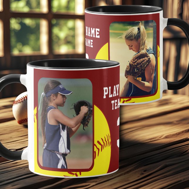 Softboll Spelarens namn Nummer Lag 2 Bilder Mugg (Skapare uppladdad)