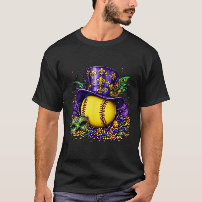 Softboll Topphatt Maskerade Pärlor Mardi Gras Män  T Shirt (Framsida)