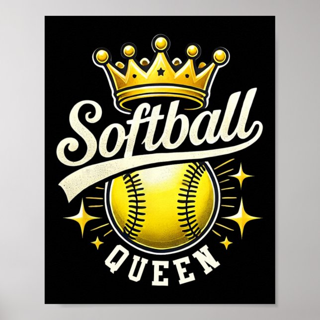 Softbollsdrottning En Softboll Med Krona Softboll  Poster (Framsidan)