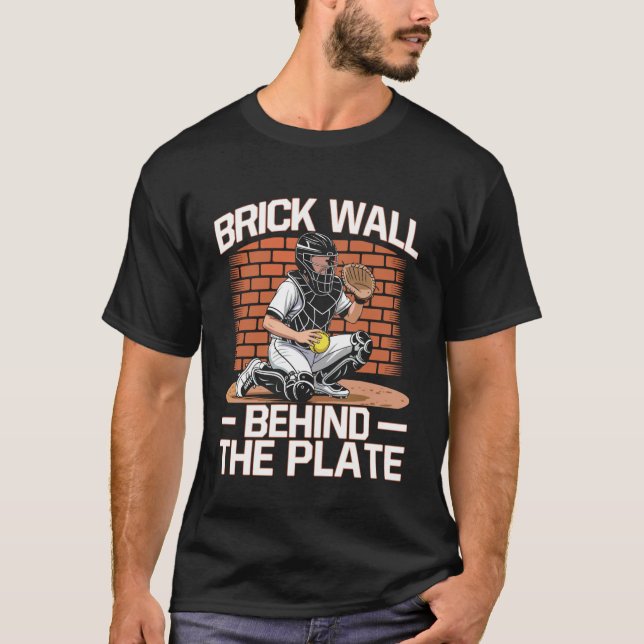 Softbollsfångare tegelvägg bakom plattan Softb T Shirt (Framsida)