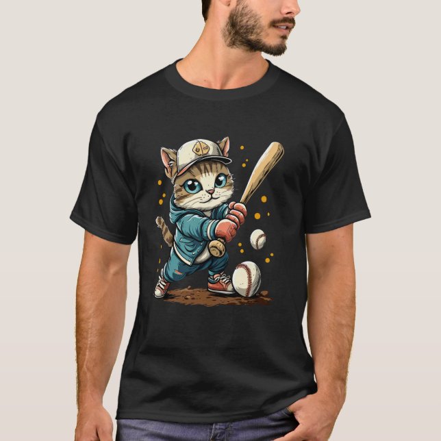 Softbollspelare Katt på Softboll T Shirt (Framsida)