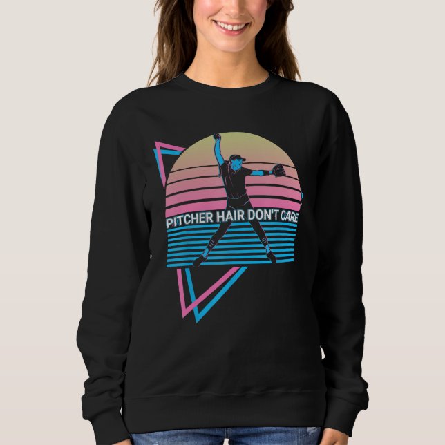 Softbollspelare Retro Pitcher Struntar i håret T Shirt (Framsida)
