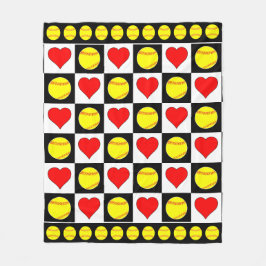 Softbullar och Hearts Checkered Softball Player Pl Fleecefilt