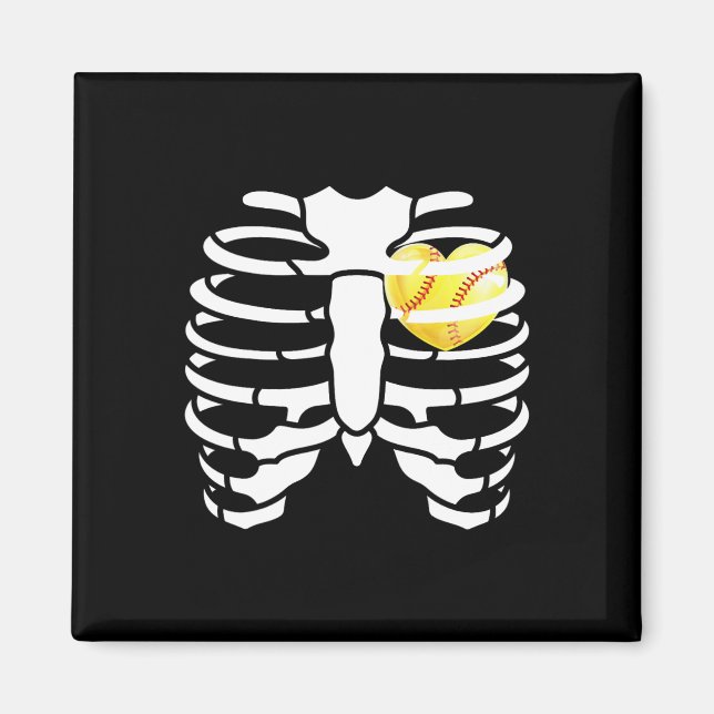 Softll Heart Inside Ribs Skeleton Halloween Costum Magnet (Framsidan)