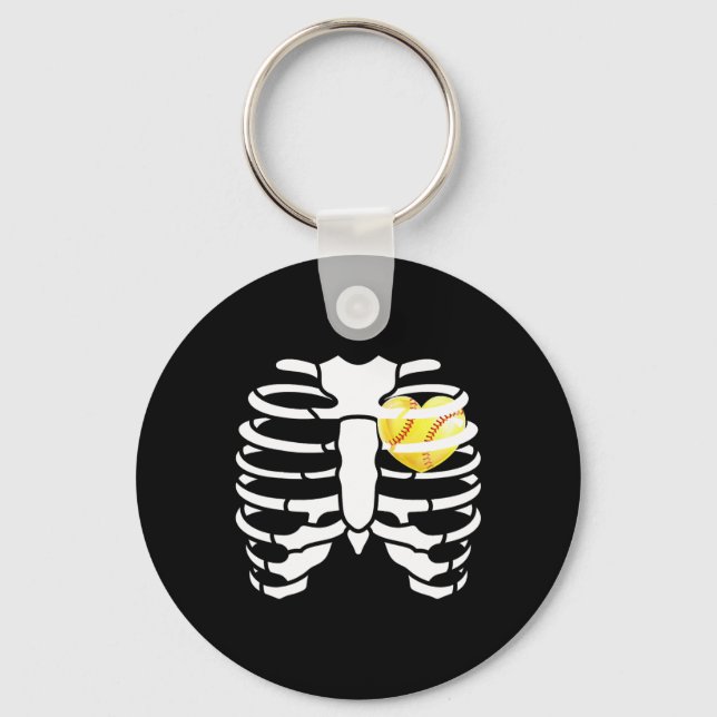 Softll Heart Inside Ribs Skeleton Halloween Costum Nyckelring (Framsida)