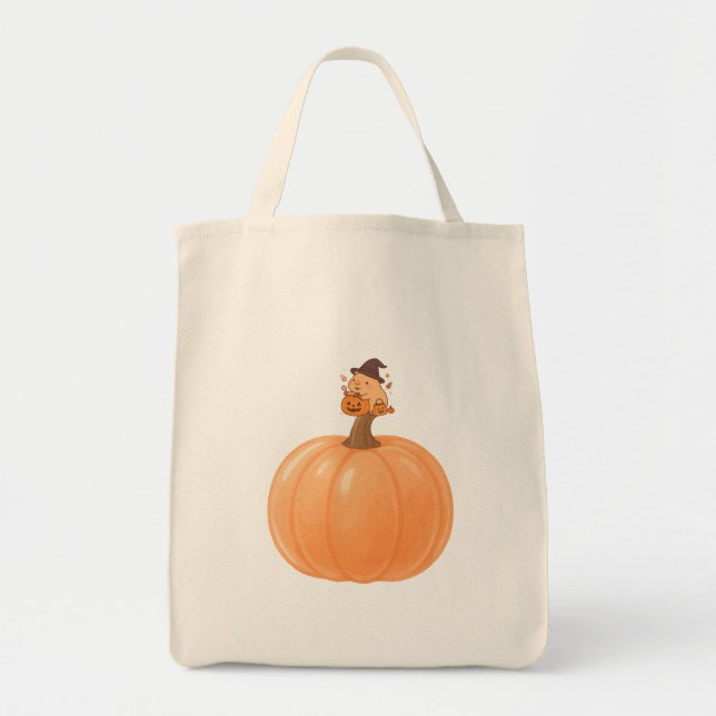 Softly Spooky Capybara Pumpkin Tote Bag Tygkasse (Framsidan)