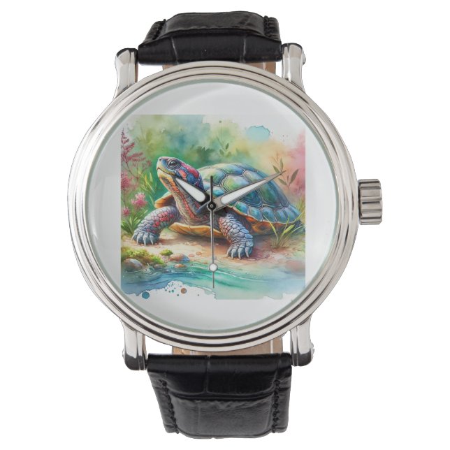Softshell Turtle 221024AREF149 - Watercolor Armbandsur (Framsida)
