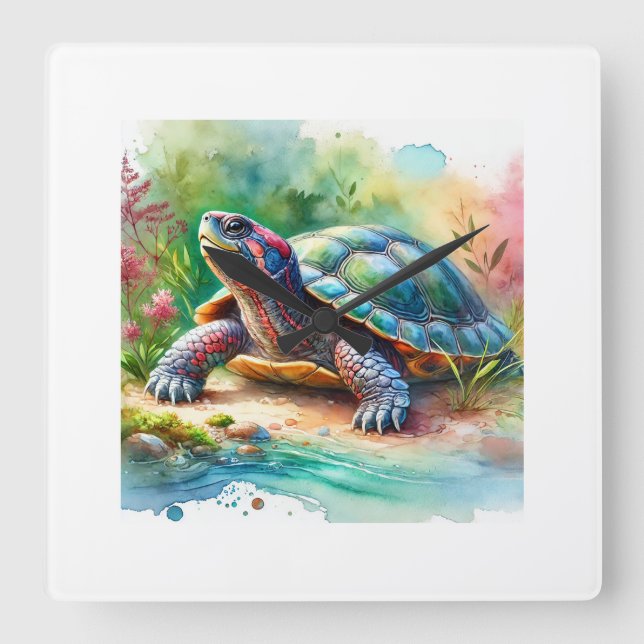 Softshell Turtle 221024AREF149 - Watercolor Fyrkantig Klocka (Framsida)