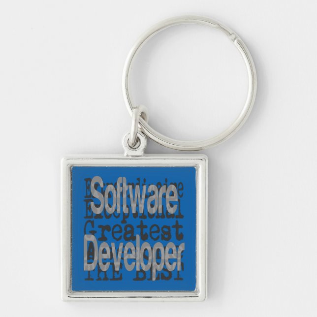 Software Developer Extraordinaire Fyrkantig Silverfärgad Nyckelring (Framsidan)