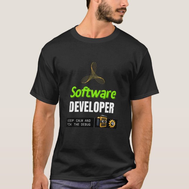 Software Developer Keep Calm and Fix the Debug. T Shirt (Framsida)