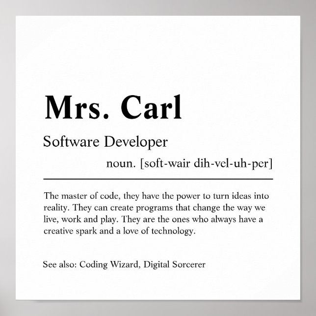 Software Developer Personlig Gift Poster (Framsidan)