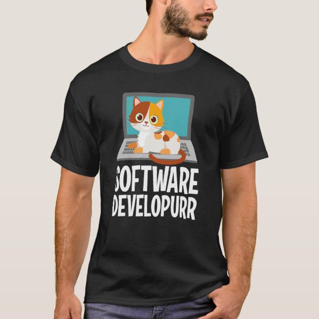 Software Developer Programming Joke Cute Cat Lapto T Shirt (Framsida)