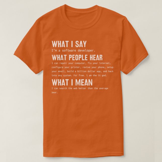 Software Developer What I say What people hear T Shirt (Design framsida)