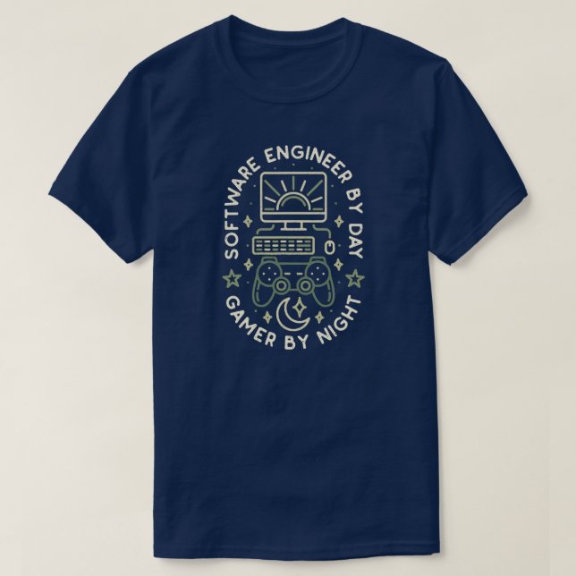 Software Ingenjör efter dagspelsspelare efter natt T Shirt (Design framsida)