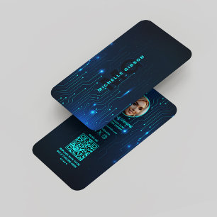 Software Ingenjör Monogram Modern Neon Blue Visitkort