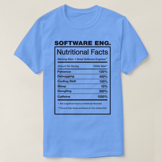 Software Ingenjör Nutrition Facts Funny Swe Engine T Shirt (Design framsida)
