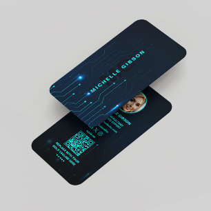 Software Monogram Neon Blue Tech Modern Visitkort