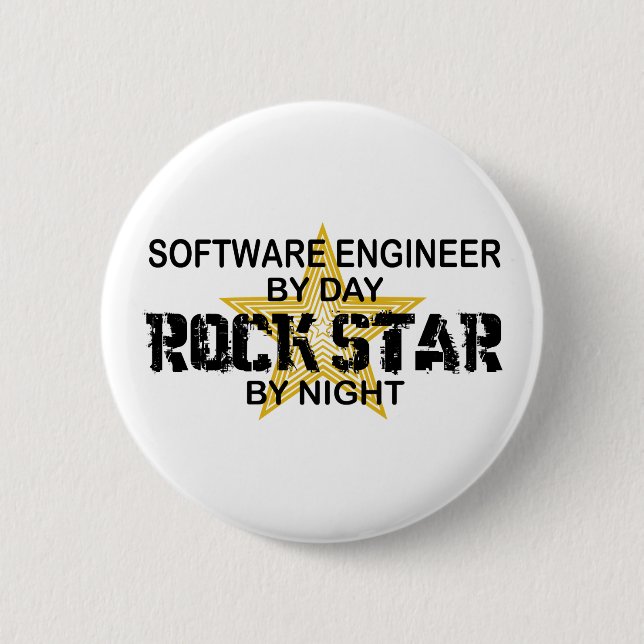 Softwareingenjörrockstjärna vid natt knapp (Framsida)