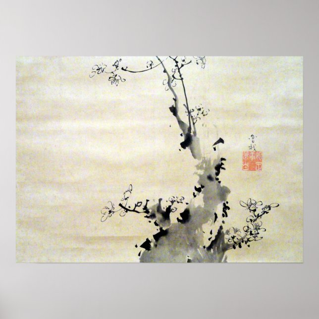 Soga Shohaku Gren från Blossoming Plum Poster (Framsidan)