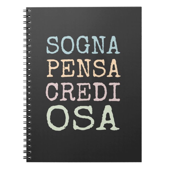 Sogna, pensa, credit, osa anteckningsbok (Framsidan)
