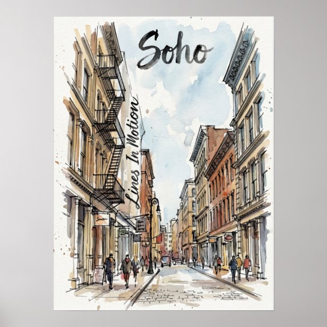 Soho Arkitektonisk Skiss Manhattan Poster (Framsidan)