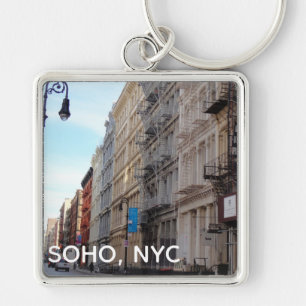 SoHo NYC Downtown Manhattan New York Street Fyrkantig Silverfärgad Nyckelring