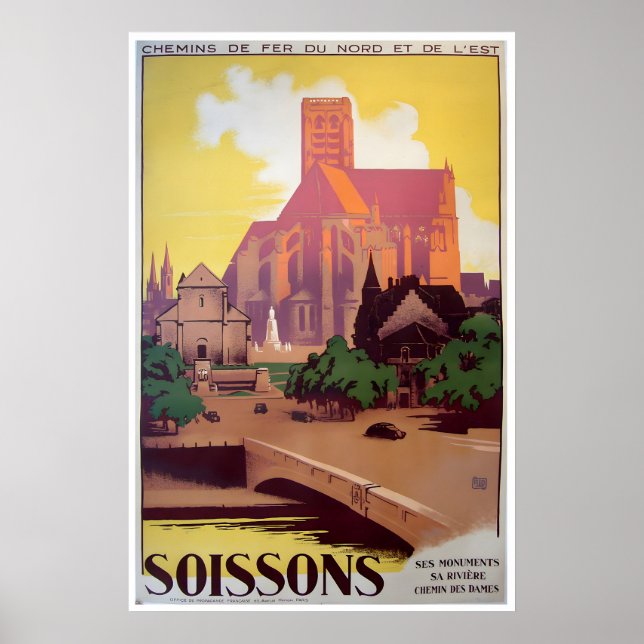 Soissons Resa Affisch Fransk Tryck Frankrike Kommu (Framsidan)