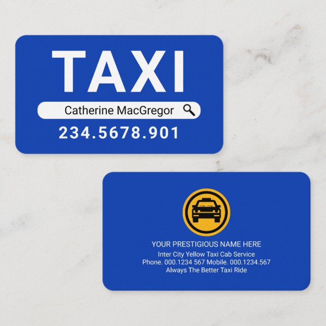 Sök Ditt Namn Taxichaufför Visitkort (Fram/baksida)
