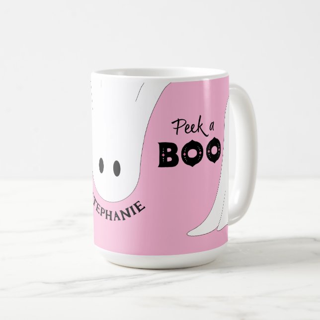 Sök efter en Boo Personlig Ghost Rosa Halloween Kaffemugg (Framsida höger)