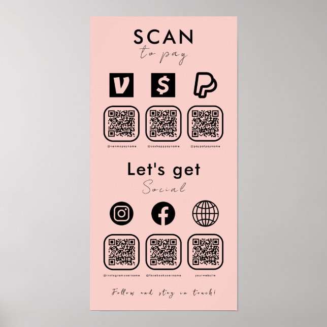 Sök efter flera QR-koder för att Betala Social Med Poster (Framsidan)