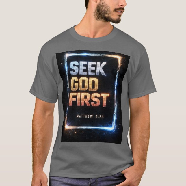 Sök Gud Först – Cosmic Glow T-Shirt (Matt 6:33) (Framsida)