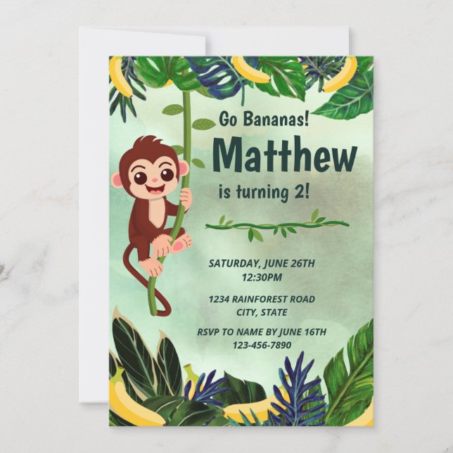 Sök inbjudan till Bananas Monkey Birthday (Framsida)