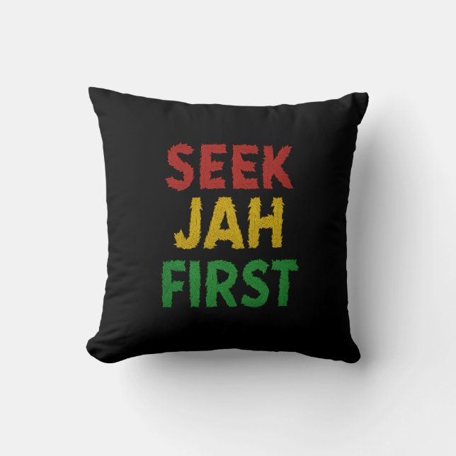 Sök Jah Först Rastafariansk Reggae Rasta Färger Kudde (Framsida)