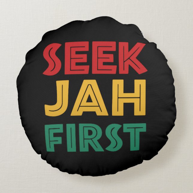 Sök Jah Först Rastafariansk Reggae Rasta Färger Rund Kudde (Baksidan)