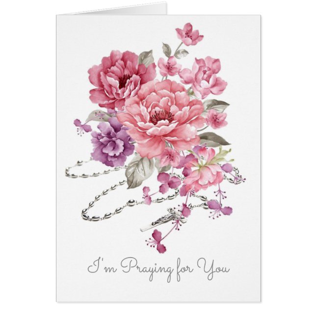 Sökande efter er Blommigt, katolsk Heliga Rosary Hälsningskort (Framsidan)