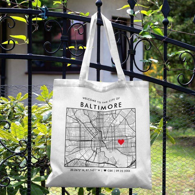 Sökare i Baltimore Kärlek | City Karta Bröllop Väl Tygkasse (The more complete visual of what your final Baltimore tote bag would look like in real life.)