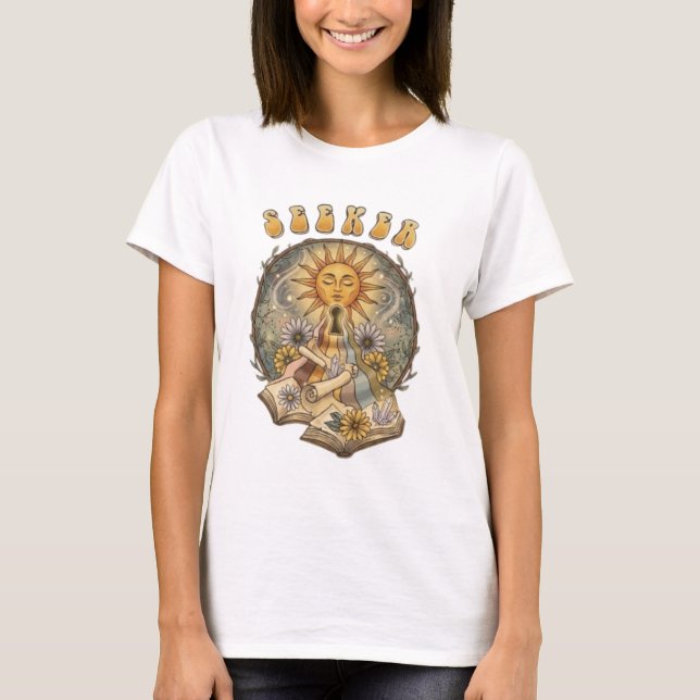 Sökare Retro Sol & Mystiska Böcker  T Shirt (Framsida)