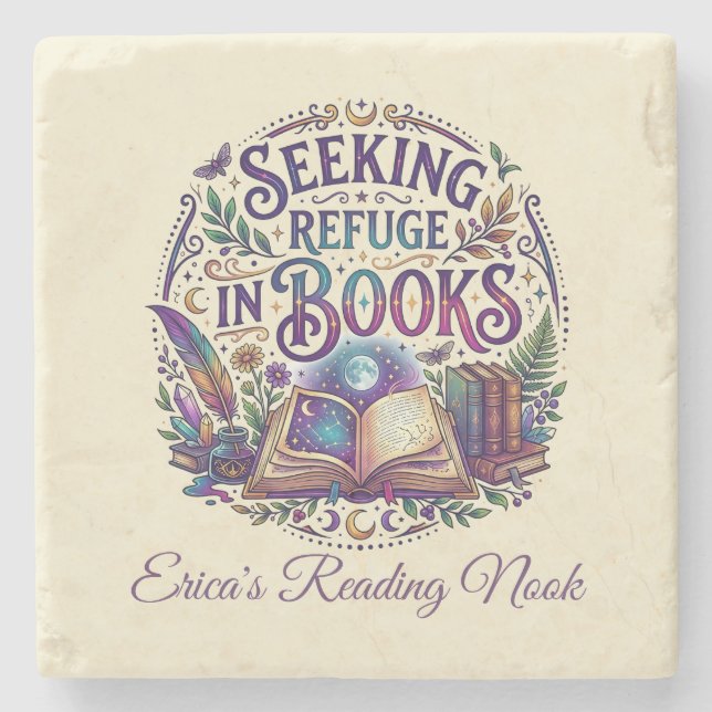 Söker tillflykt i böcker Whimsical Celestial Mysti Stenunderlägg (Framsidan)