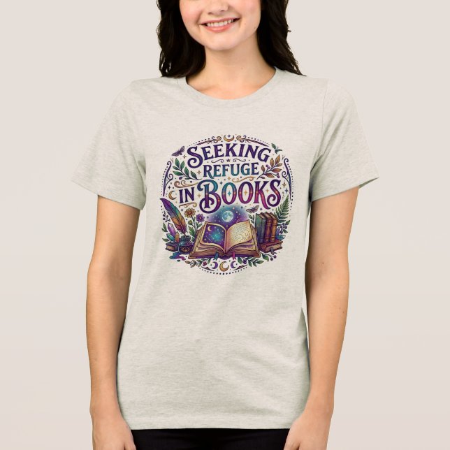 Söker tillflykt i böcker Whimsical Celestial Mysti T Shirt (Framsida)