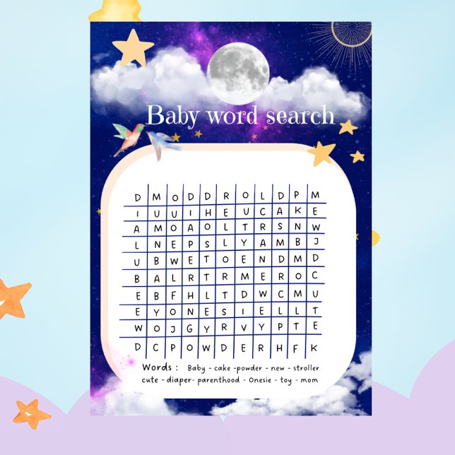 Sökramspel för Ord-babyskor vid Celestial Dreams Inbjudningar (Skapare uppladdad)