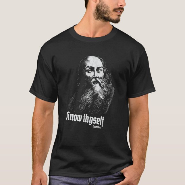 Sokrates Self Knowledge Quote Know Thyself Grekisk T Shirt (Framsida)