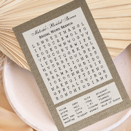 Sökspel för Brudens sida Shower Ord - Burlap